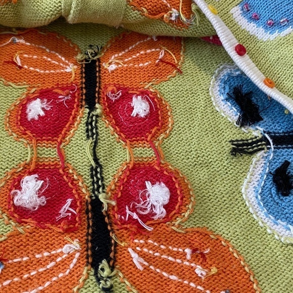 Susan‎ Bristol VINTAGE Women's Green Butterfly Ramie Knit Button Cardigan Small - Picture 8 of 16